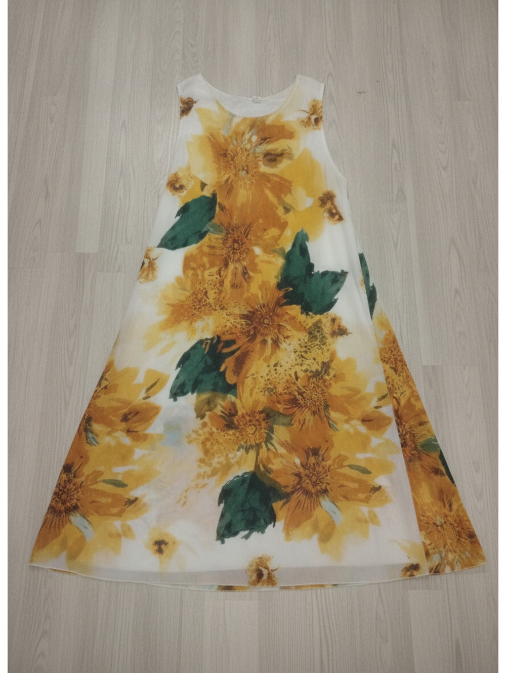 Exist Sunflower Print Sleeveless Maxi Dress White Yellow Green XL